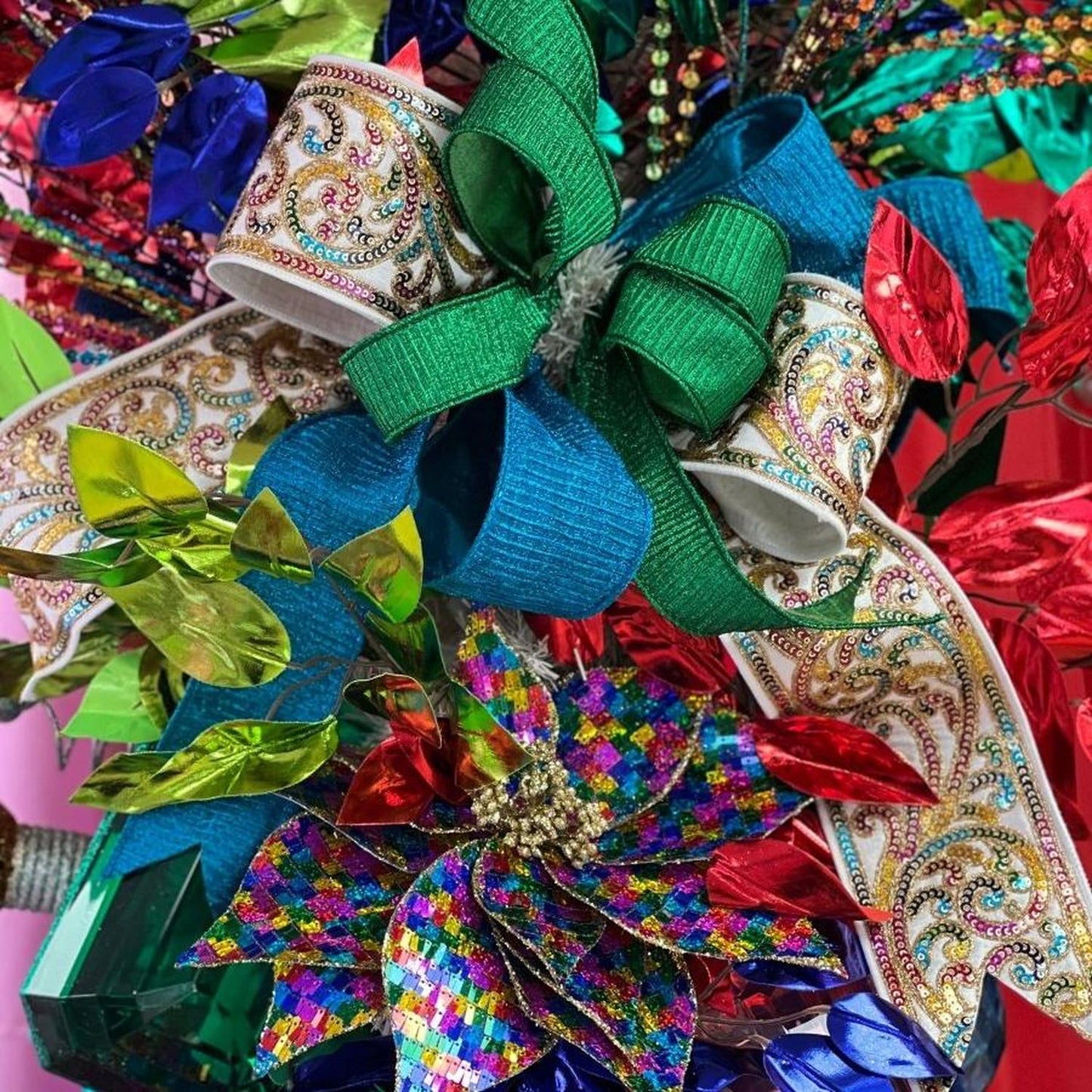 2.5" Pleated Lame Ribbon: Turquoise (10 Yards)