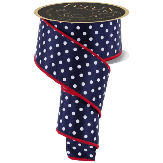 2.5" Polka Dot Striped Fused Ribbon: Navy/White/Red
