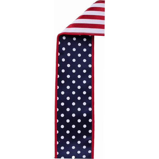 2.5" Polka Dot Striped Fused Ribbon: Navy/White/Red