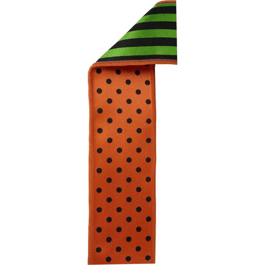 2.5" Polka Dot Striped Fused Ribbon: Orange (10 Yards)