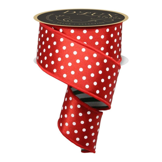 2.5" Polka Dot Striped Fused Ribbon: Red/Green/White (10 Yards)