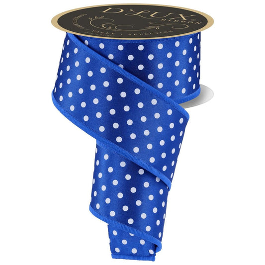 2.5" Polka Dot Striped Fused Ribbon: Royal Blue (10 Yards)