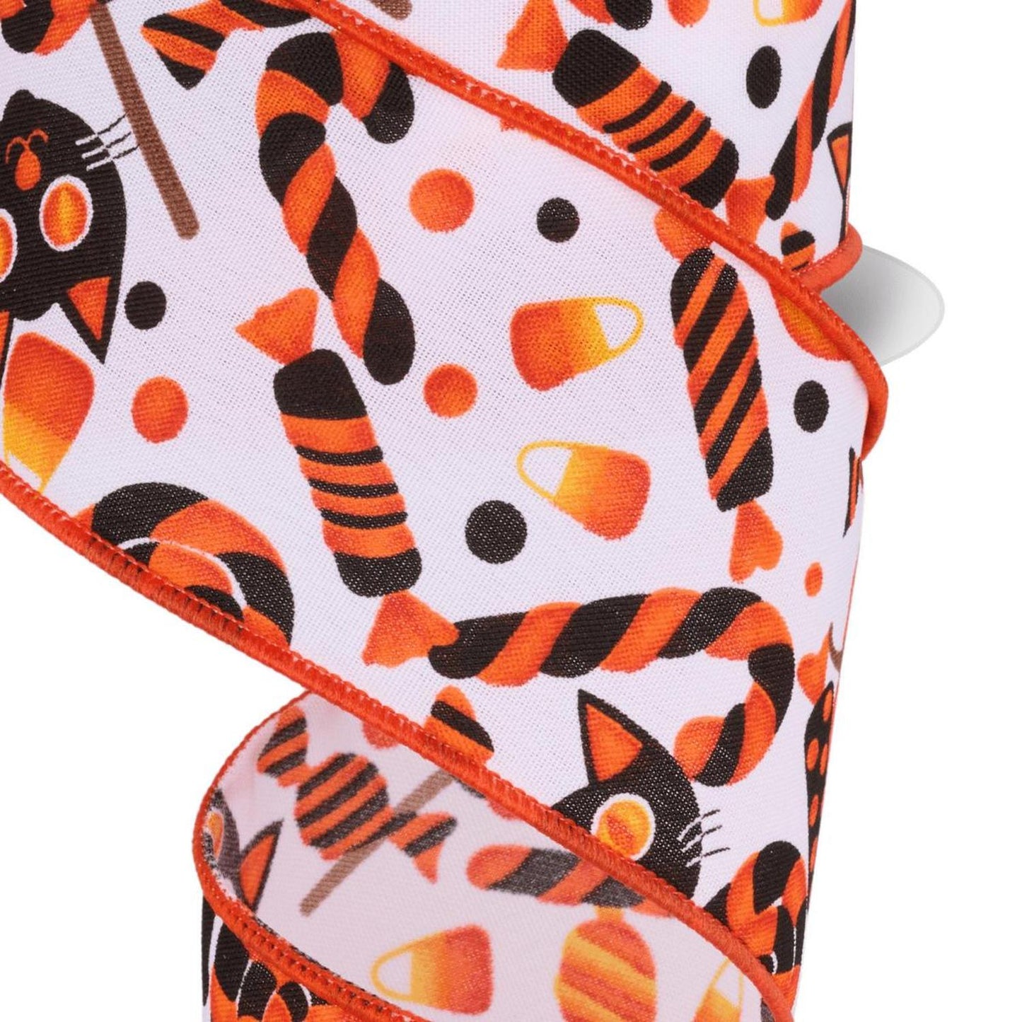 2.5" Pumpkin Cat Candy Ribbon: White (10 Yards)
