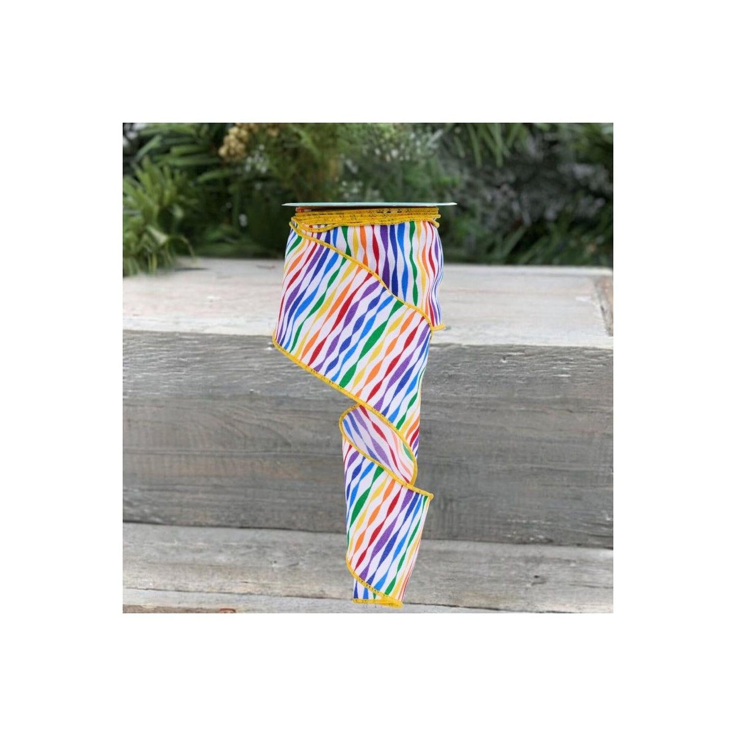 2.5" Rainbow Twisted Stripe Ribbon: White (10 Yards)