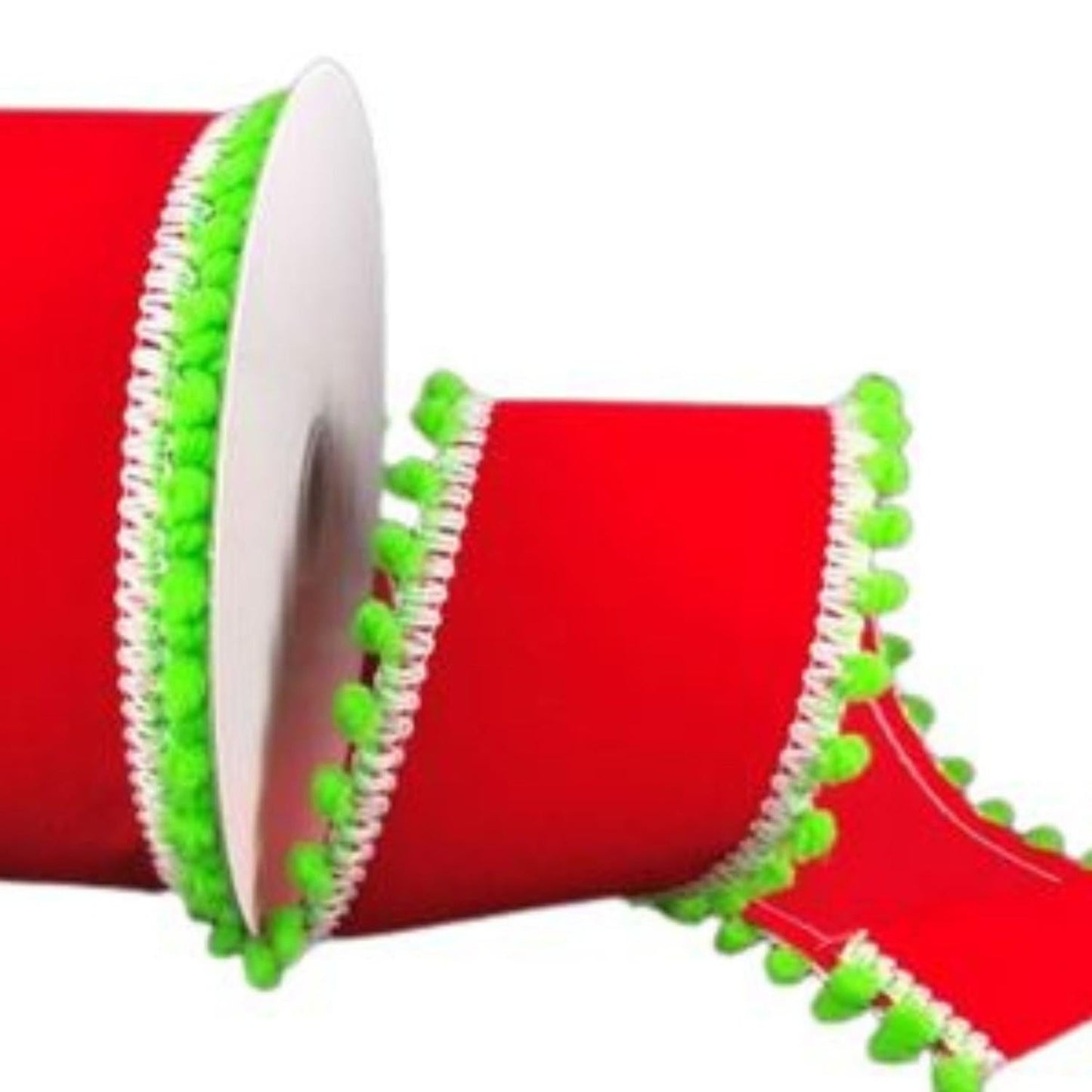2.5" Red Velvet Pom Ribbon: Lime Green (10 Yards)