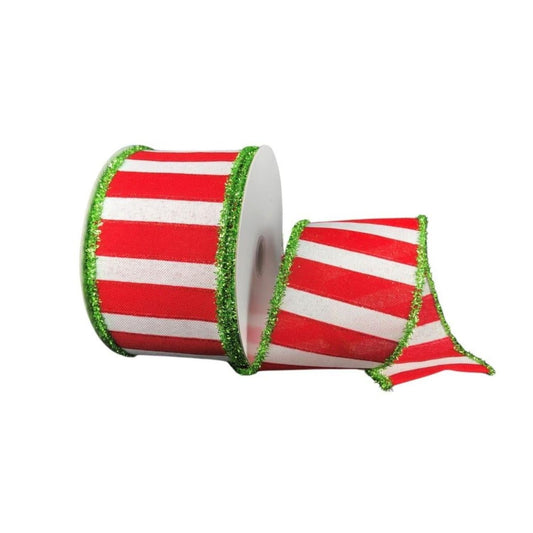 2.5" Red White Stripe Tinsel Ribbon: Lime Green (10 Yards)