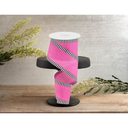 2.5" Royal Burlap Thin Stripe Ribbon: Fuchsia (10 Yards)