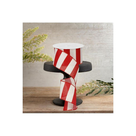 2.5" Royal Canvas Wide Stripe Ribbon: Red & White (10 Yards)