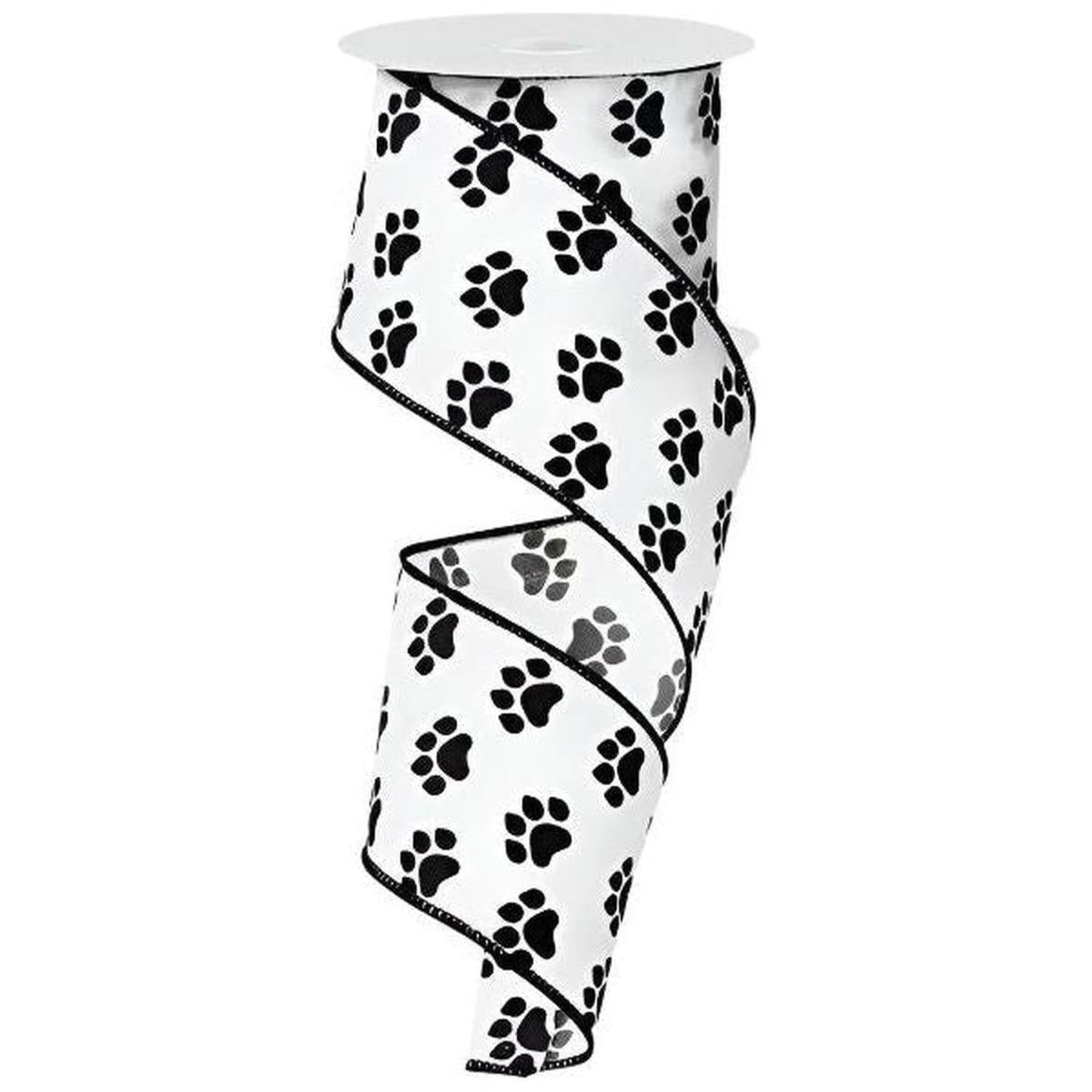 2.5" Satin Paw Print Ribbon: Black & White (10 Yards)