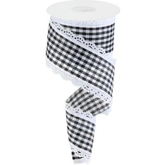 2.5" Scalloped Edge Gingham Ribbon: White (10 Yard)