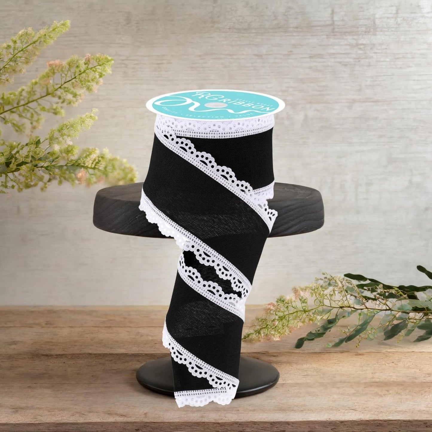 2.5" Scalloped Edge Ribbon: Black/White (10 Yard)