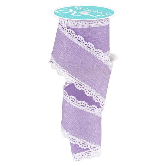 2.5" Scalloped Edge Ribbon: Light Lavender/White (10 Yard)