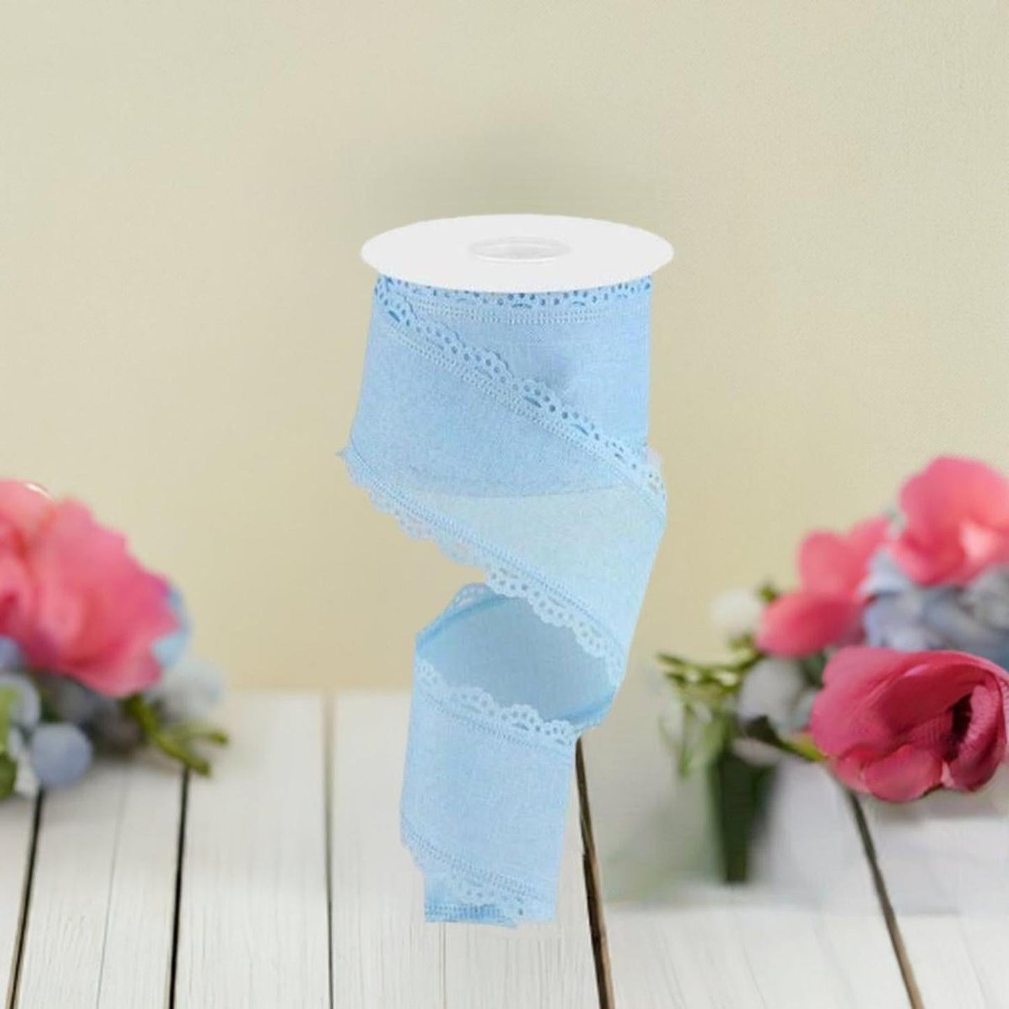 2.5" Scalloped Edge Ribbon: Pale Blue (10 Yard)