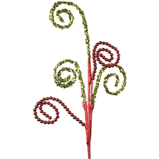 25" Sequin and Bead Swirl Spray: Green/Red