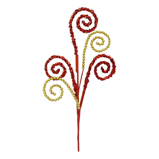 25" Sequin and Bead Swirl Spray: Red/Gold
