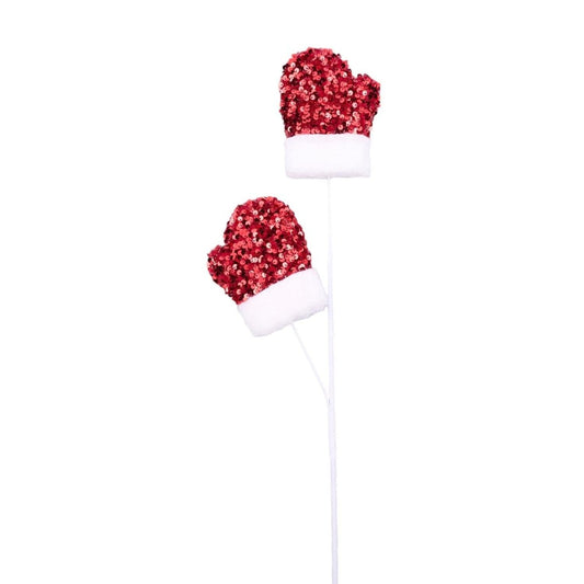 25" Sequin Santa Mitten Spray: Red