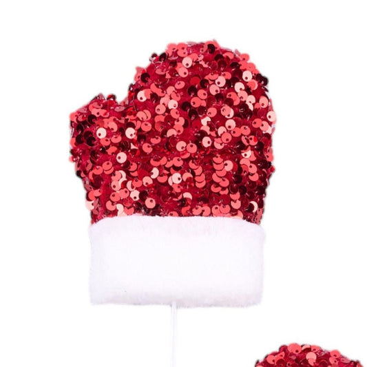 25" Sequin Santa Mitten Spray: Red