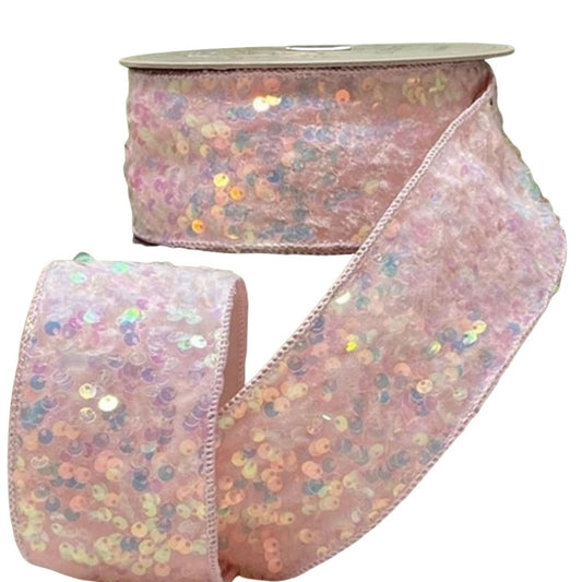 2.5" Sequin Sugar Plum Ribbon: Iridescent Pink (10 Yards)