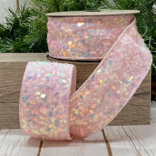 2.5" Sequin Sugar Plum Ribbon: Iridescent Pink (10 Yards)