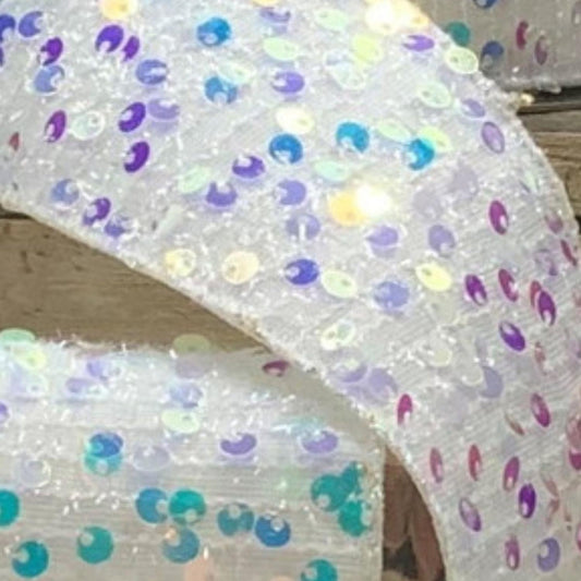 2.5" Sequin Tinsel Ribbon: White (10 Yards)