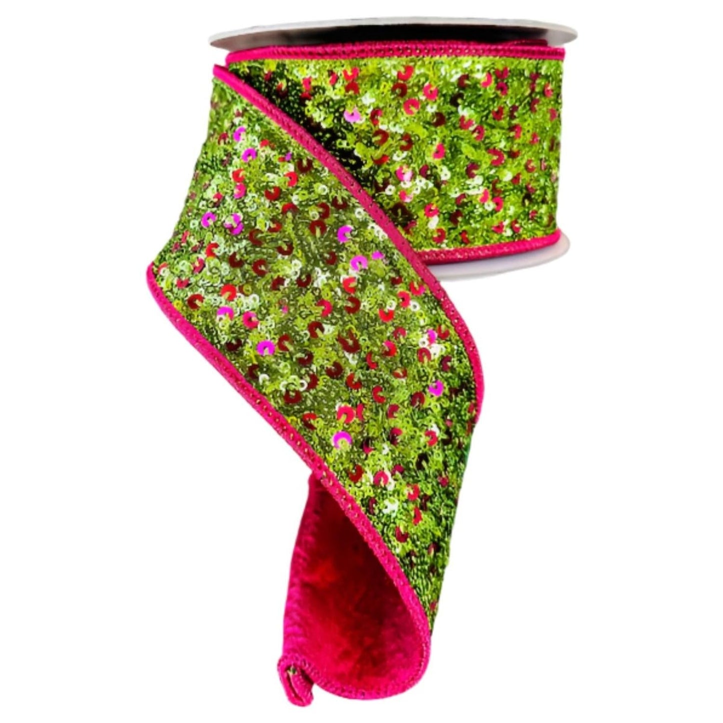 2.5" Sequin Treasure Ribbon: Hot Pink/Lime (5 Yards)