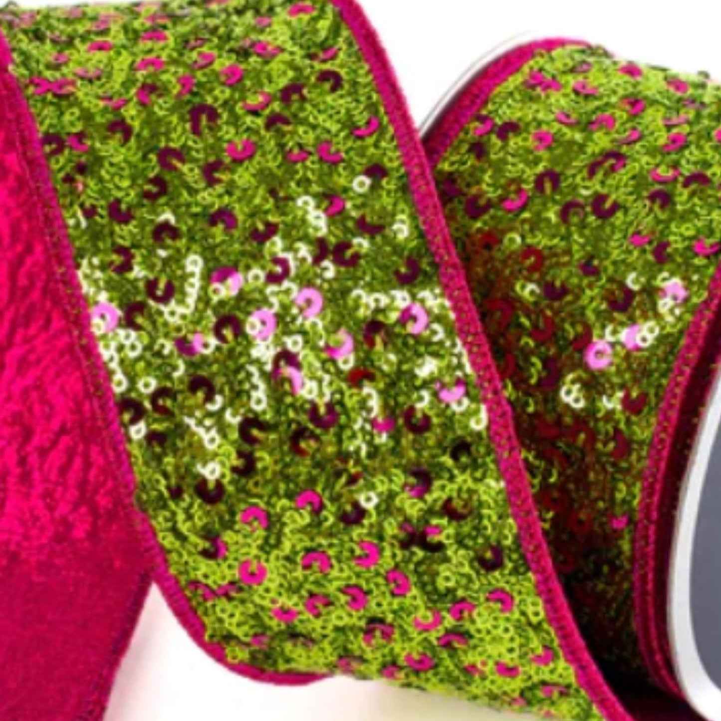 2.5" Sequin Treasure Ribbon: Hot Pink/Lime (5 Yards)