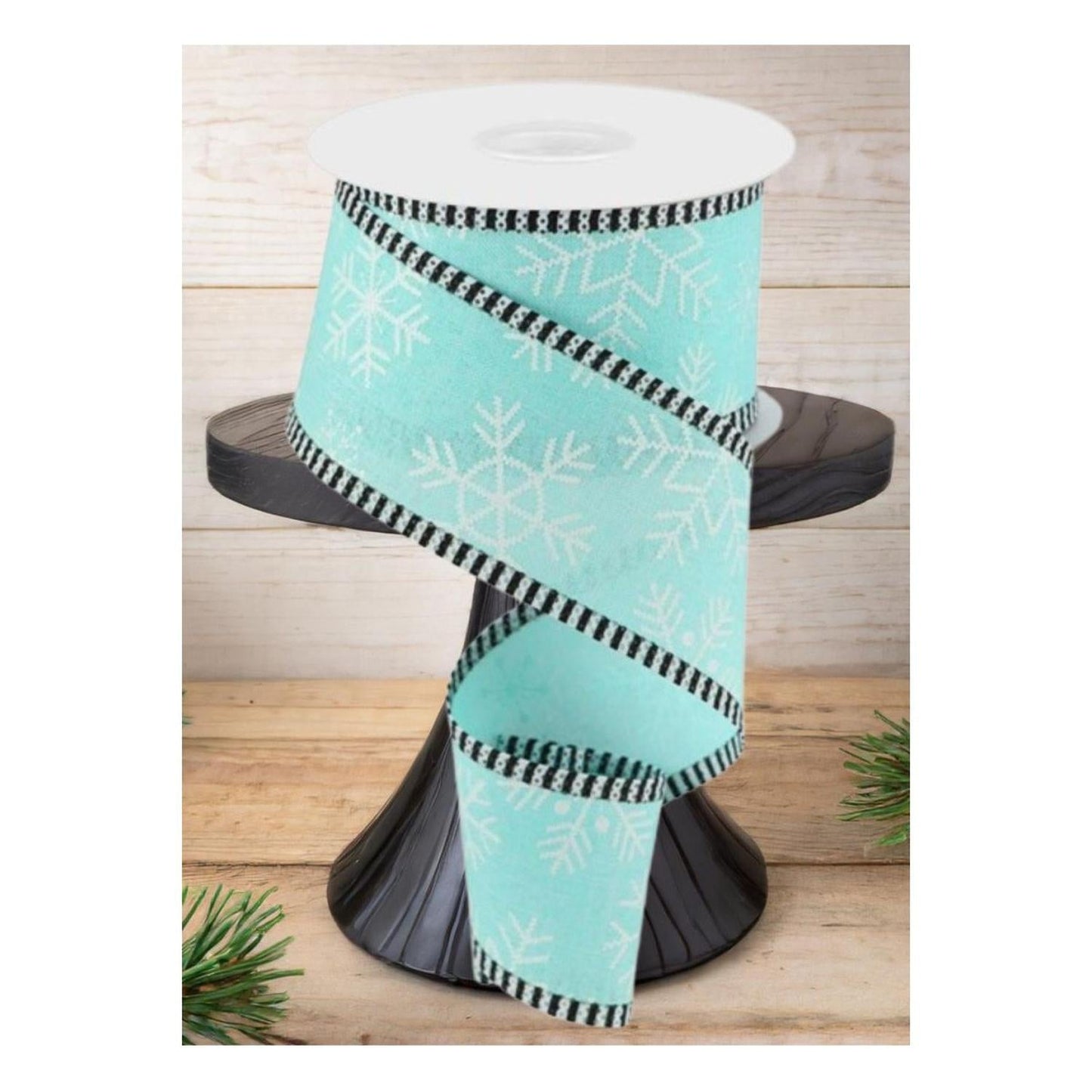 2.5" Snowflake Thin Stripe Edge Ribbon: Ice Blue (10 Yards)