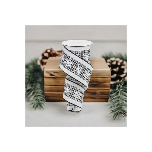 2.5" Snowflakes Check Ribbon: White (10 Yards)