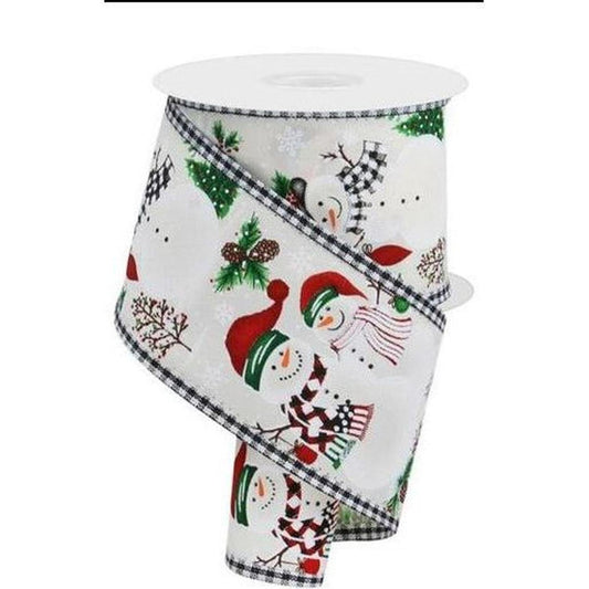 2.5" Snowman Ornaments Gingham Ribbon: Ivory (10 Yards)