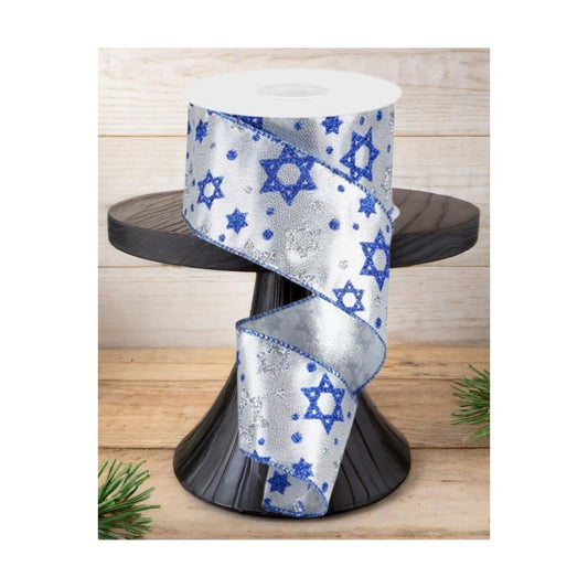 2.5" Star of David Metallic Ribbon: Silver (10 Yards)