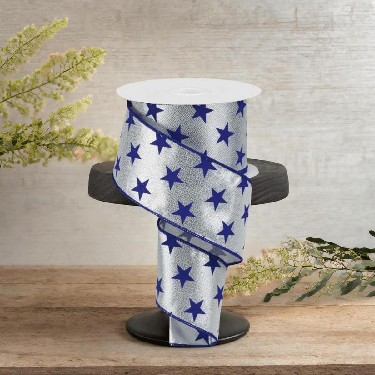 2.5" Stars on Metallic Ribbon: Silver (10 Yards)