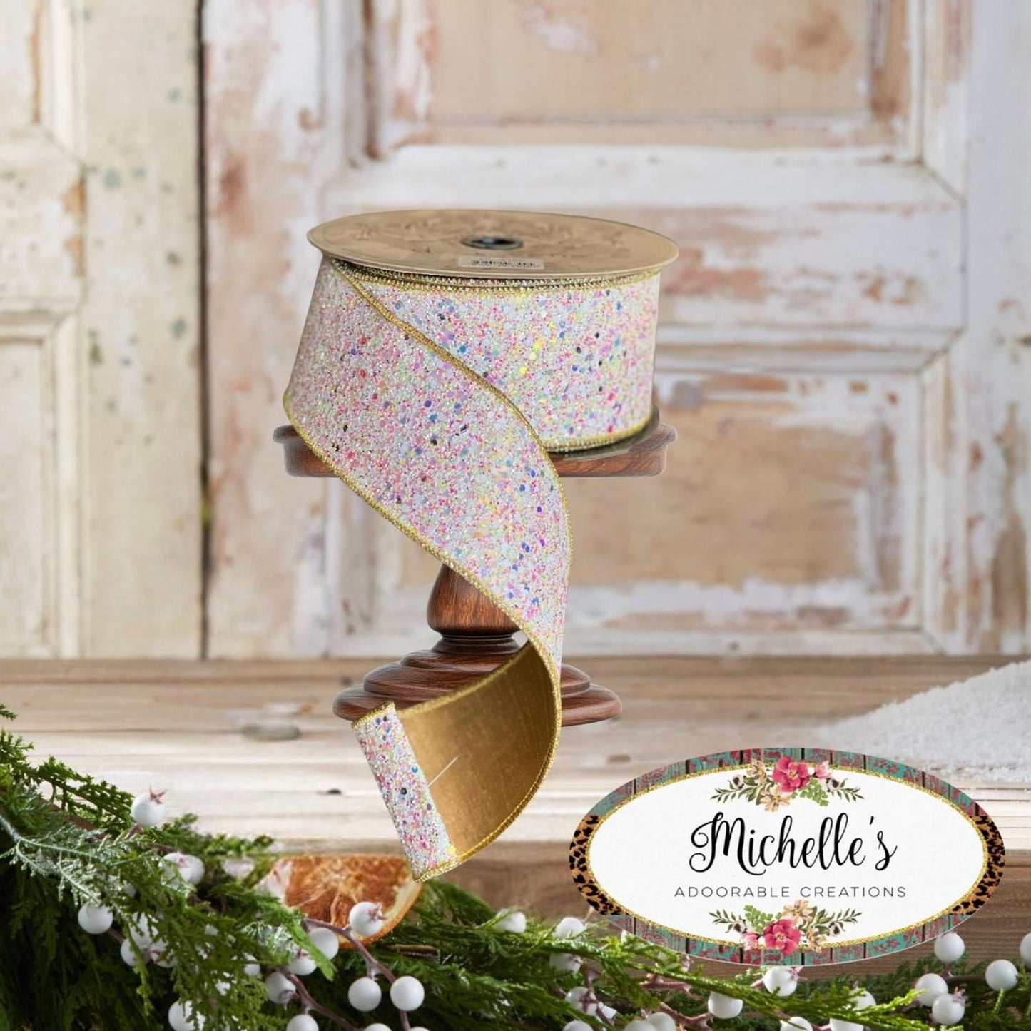 2.5" Sugar Plum Glitter Ribbon: Icy Iridescent (10 Yards)