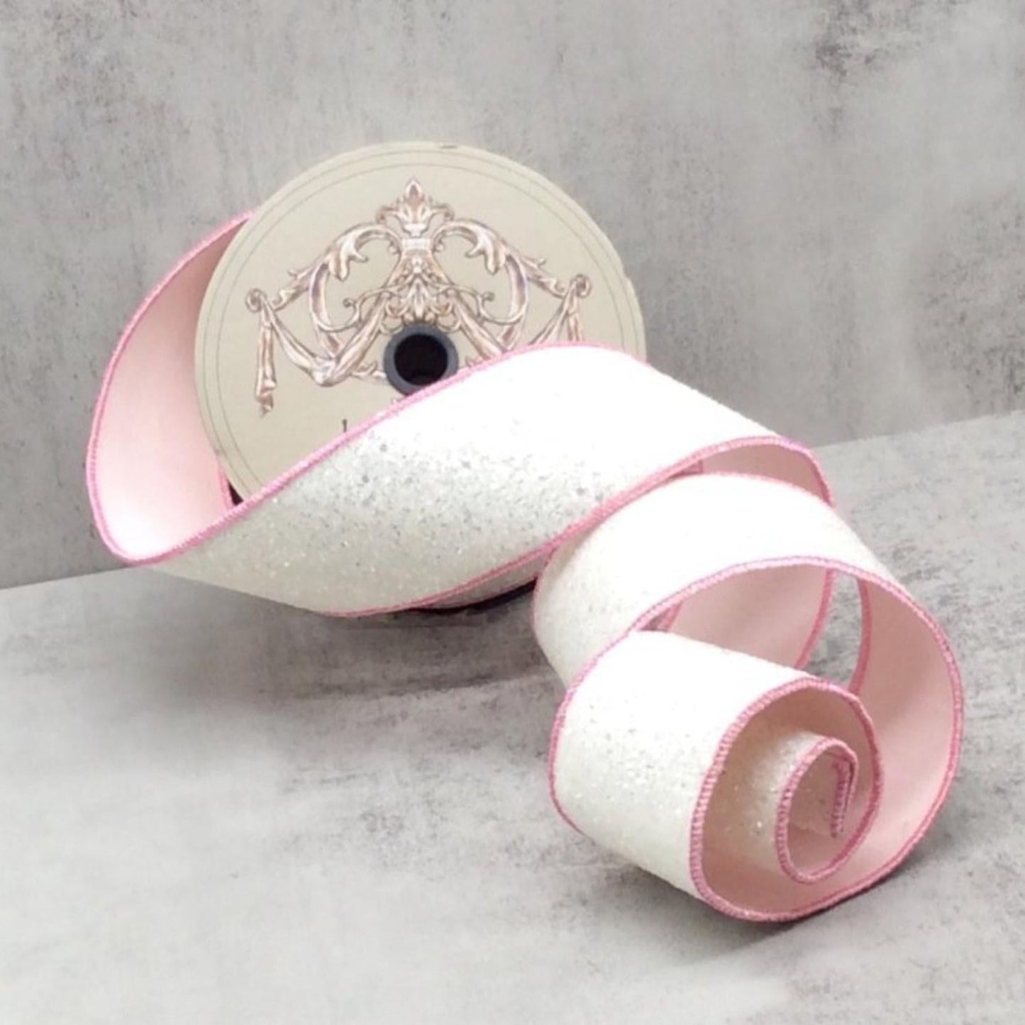 2.5" Sugar Plum Glitter Ribbon: Whispy White (10 Yards)
