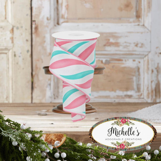 2.5" Swirl Candy Stripe Ribbon: Pink/Ice Blue (10 Yards)