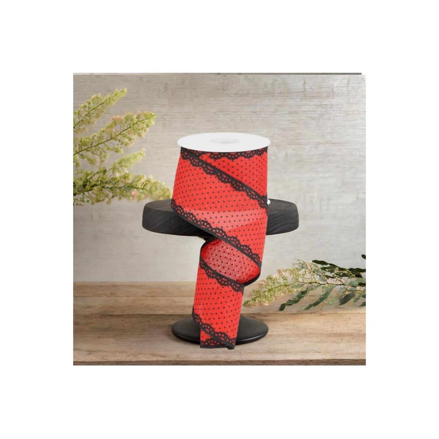 2.5" Swiss Dots Lace Edge Ribbon: Red (10 Yards)