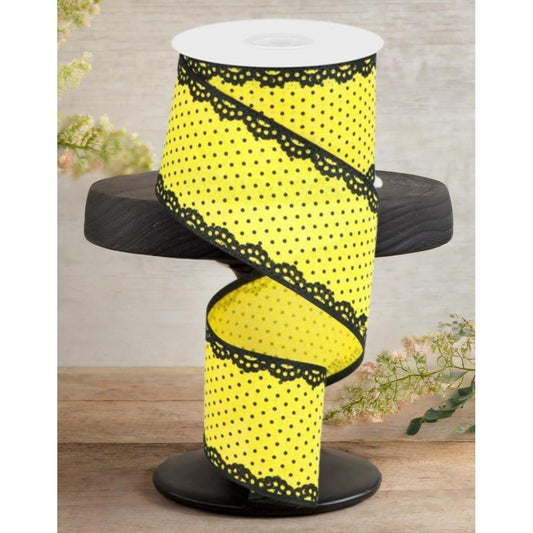 2.5" Swiss Dots Lace Edge Ribbon: Sun Yellow (10 Yards)