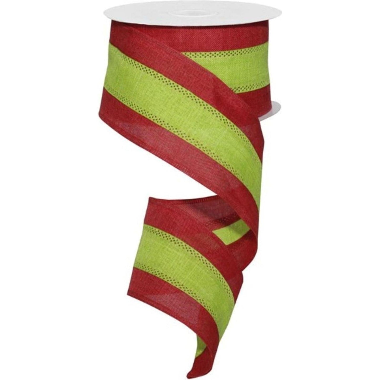 2.5" Tricolor Striped Ribbon: Red/Lime Green (10 Yards)