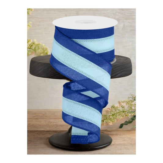 2.5" Tricolor Striped Ribbon: Royal Blue/Pale Blue (10 Yards)