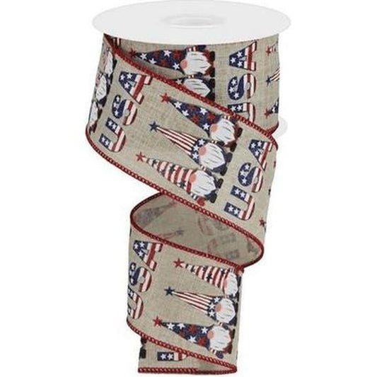 2.5" USA Patriotic Gnome Ribbon: Natural (10 Yards)