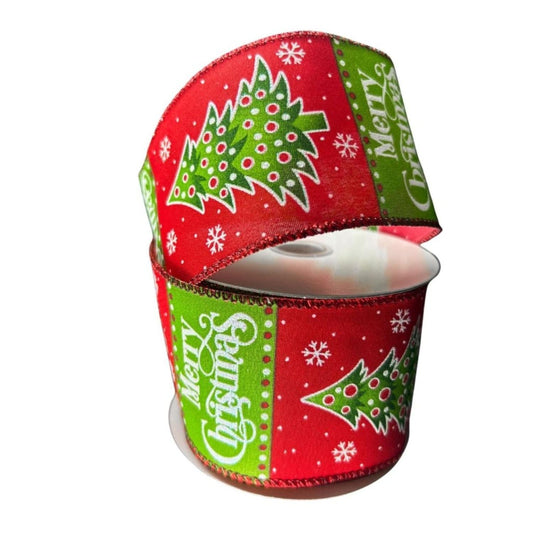 2.5" Whimsy Merry Christmas Ribbon: Red (10 Yards)