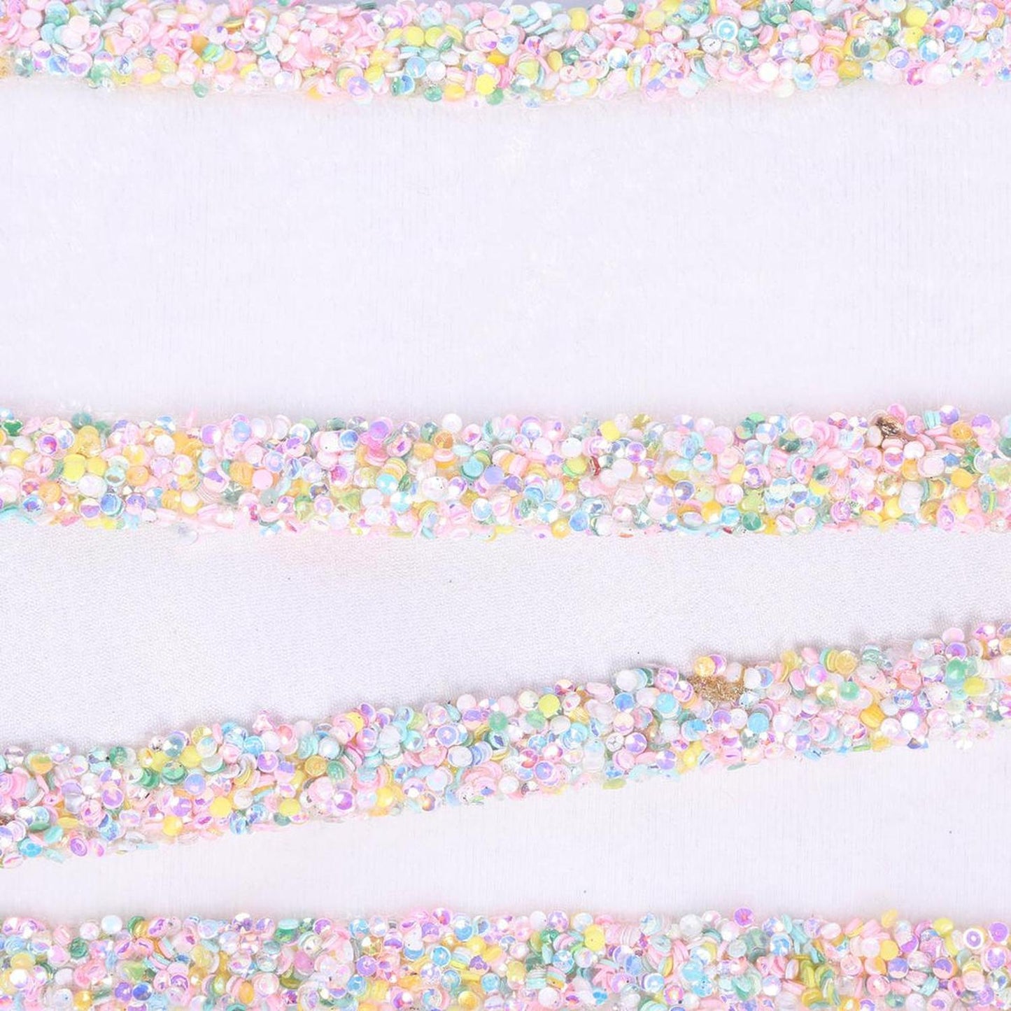 2.5" White Velvet Sequin Trim Ribbon: Pastel (5 Yards)