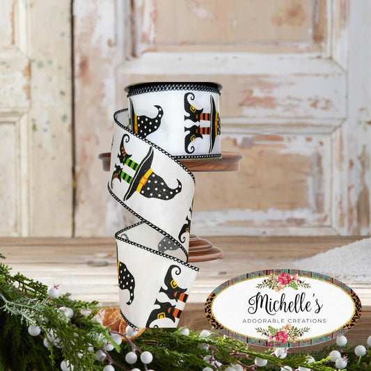 2.5" Witch Hat and Boots Ribbon: White (10 Yards)