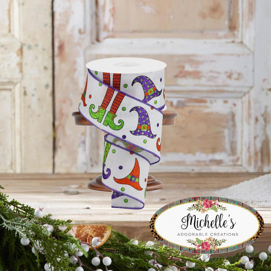 2.5" Witch Hat and Legs Ribbon: White (10 Yards)