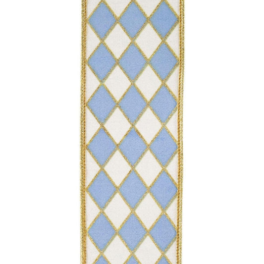 2.5in French Blue Gold Trim Harlequin Ribbon (10 Yards)