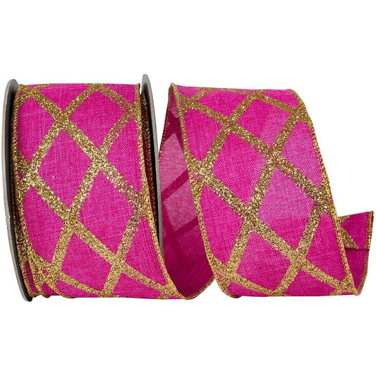 2.5in Lattice Diamond Glitter Ribbon: Fuchsia