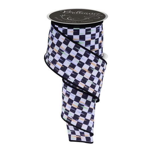 2.5in Mini Antique Checker Ribbon: Black (10 Yards)