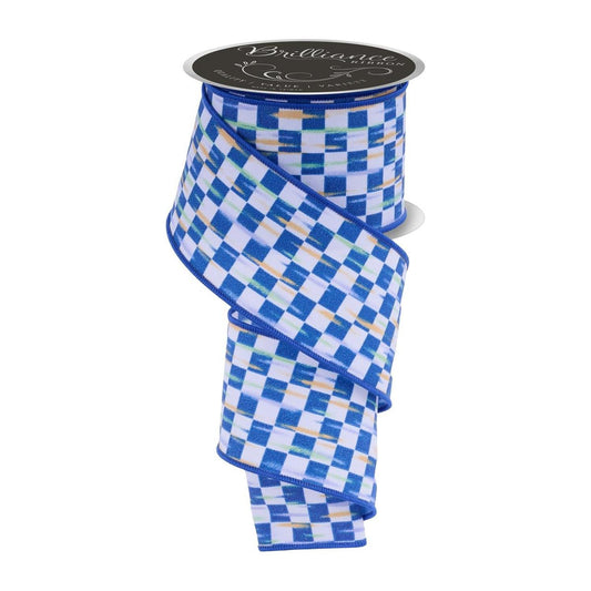 2.5in Mini Antique Checker Ribbon: Blue (10 Yards)