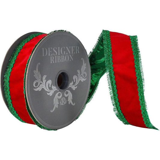 2.5in Opulent Trim Fringe Velvet Ribbon: Red/Green (10 Yards)