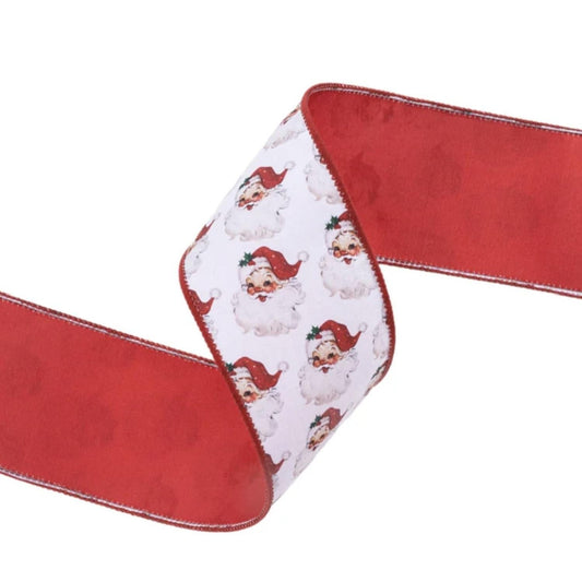 2.5in Vintage Santa Face Ribbon: Red (10 Yards)