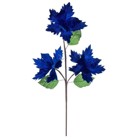26" Blue Velvet Trio Razor Poinsettia Stem
